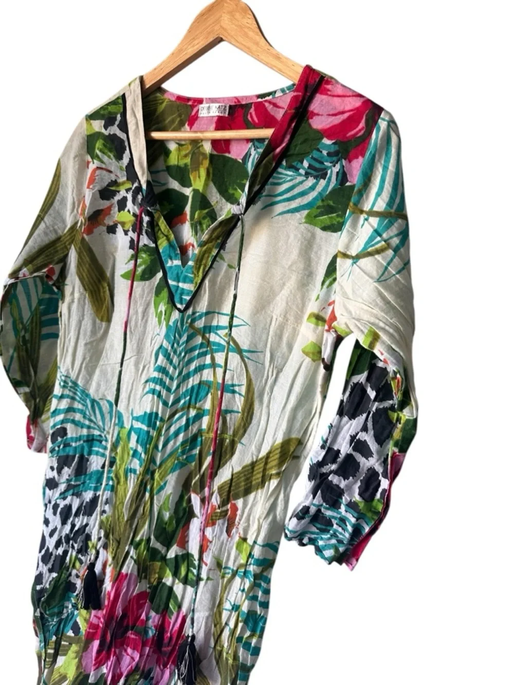 Debbie Katz South Beach Floral Swim Coverup in Pink, Green & White, Medium - Picture 4 of 10